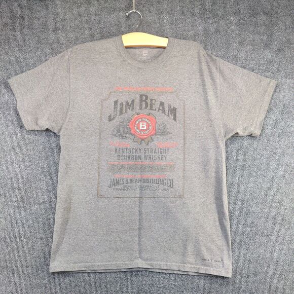 Hanes Tagless Women's Jim Beam T-Shirt Gray Large Short Sleeve Crew Neck - Picture 2 of 15